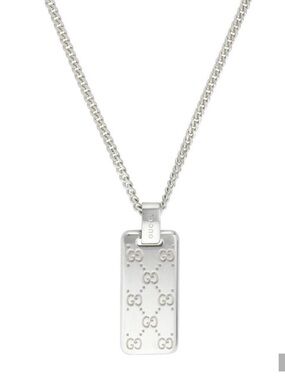Gucci signature silver dog tag logo chain necklace. Brand new with box